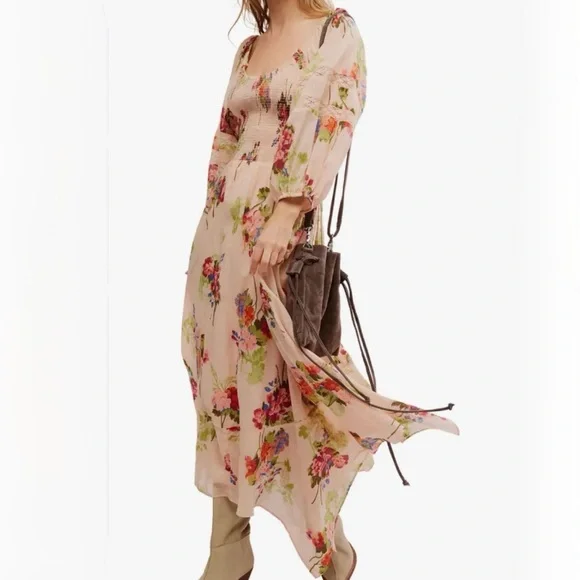 Free People Morning Glory Maxi Dress Floral Boho Smocked Tea Combo Size S EUC - Picture 6 of 11